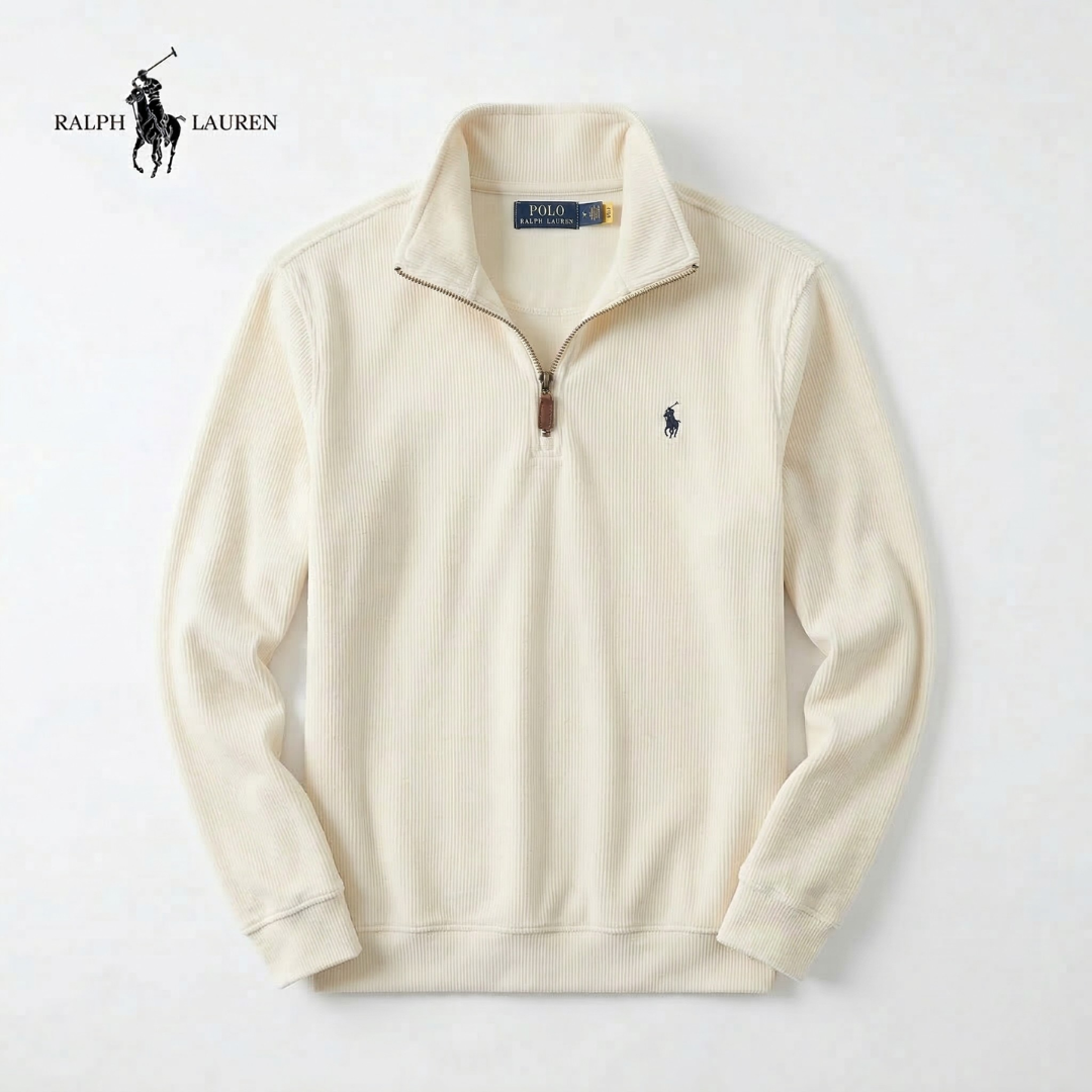 Jersey de hombre RL de algodón suave con cuello alto con cremallera y manga larga
