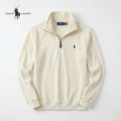Jersey de hombre RL de algodón suave con cuello alto con cremallera y manga larga