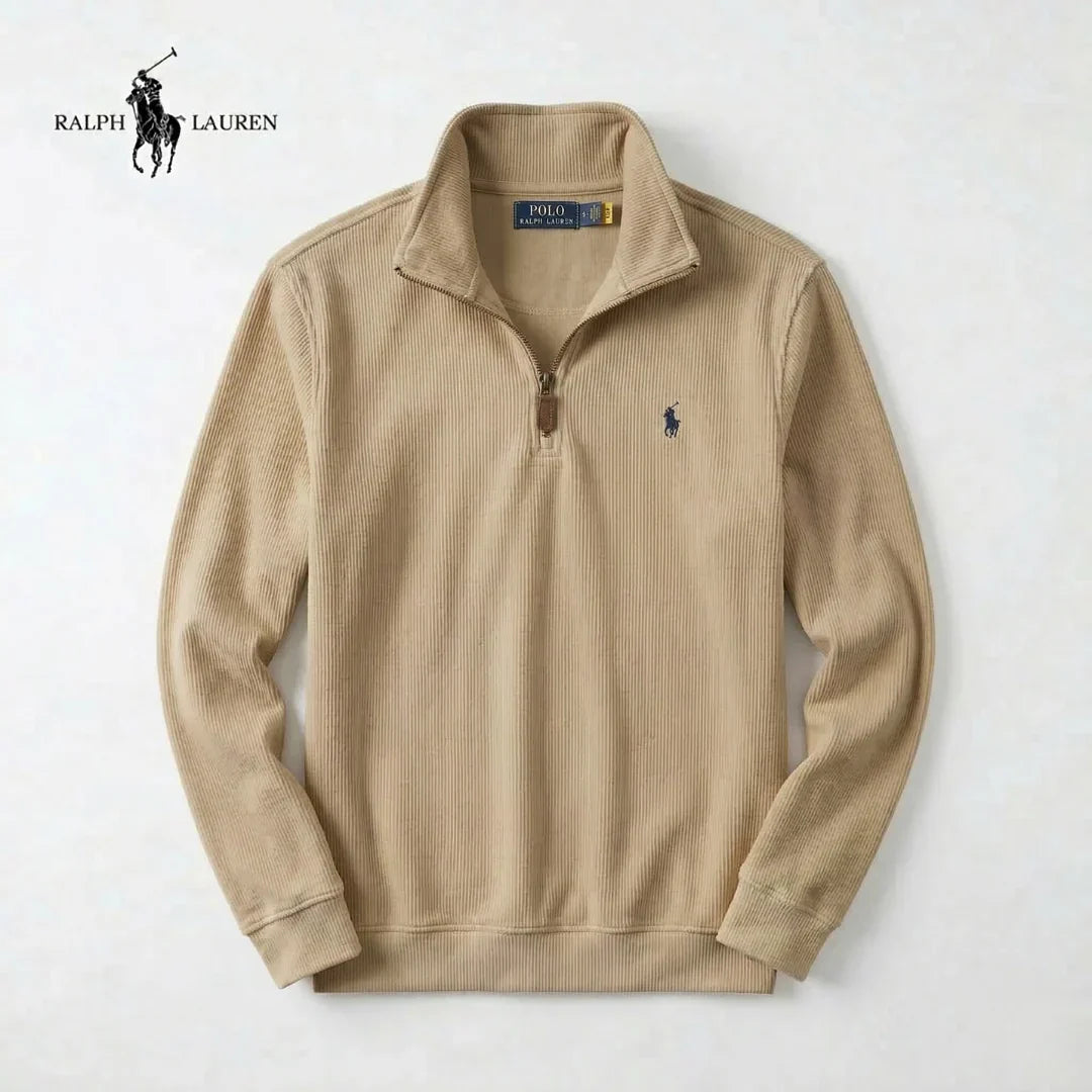Jersey de hombre RL de algodón suave con cuello alto con cremallera y manga larga