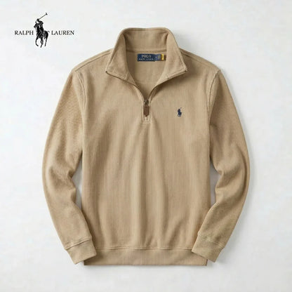 Jersey de hombre RL de algodón suave con cuello alto con cremallera y manga larga