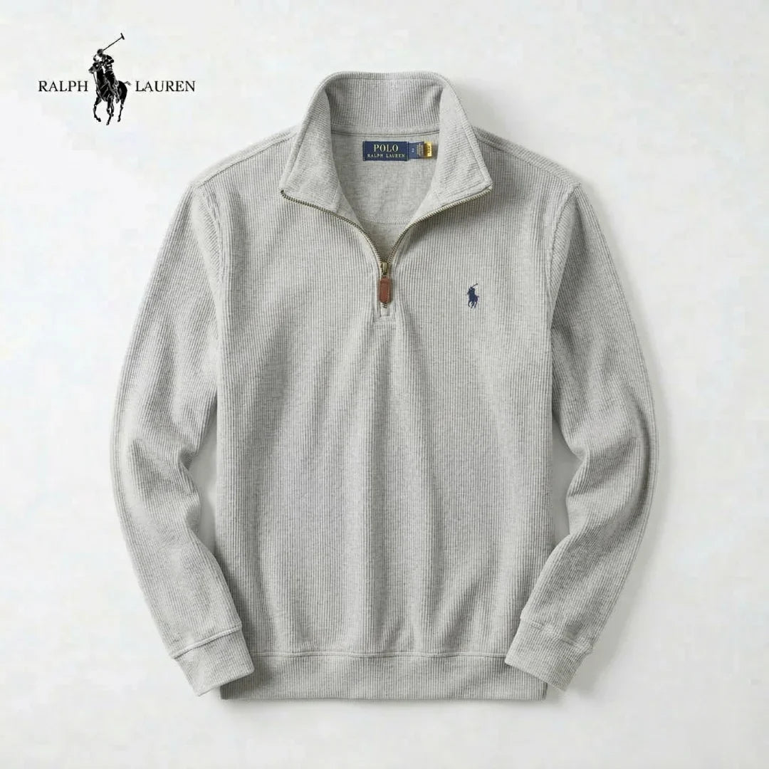 Jersey de hombre RL de algodón suave con cuello alto con cremallera y manga larga
