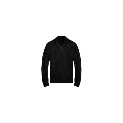 Klassischer RL Baumwollpullover mit Zopfmuster und Reißverschlusskragen