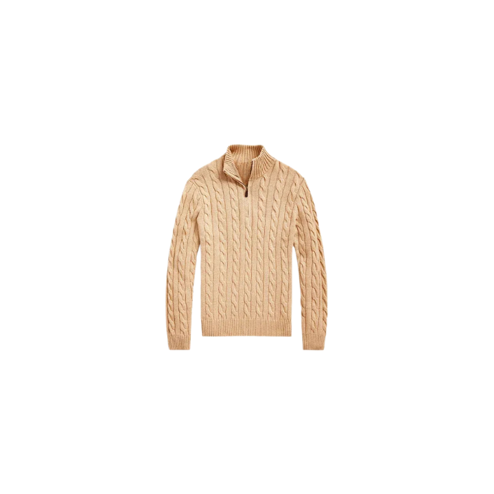Klassischer RL Baumwollpullover mit Zopfmuster und Reißverschlusskragen