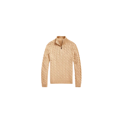 Klassischer RL Baumwollpullover mit Zopfmuster und Reißverschlusskragen
