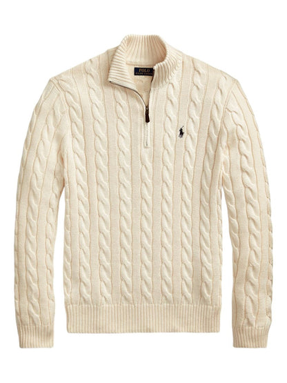 Classic RL Cable-Knit Cotton Sweater with Zip Collar