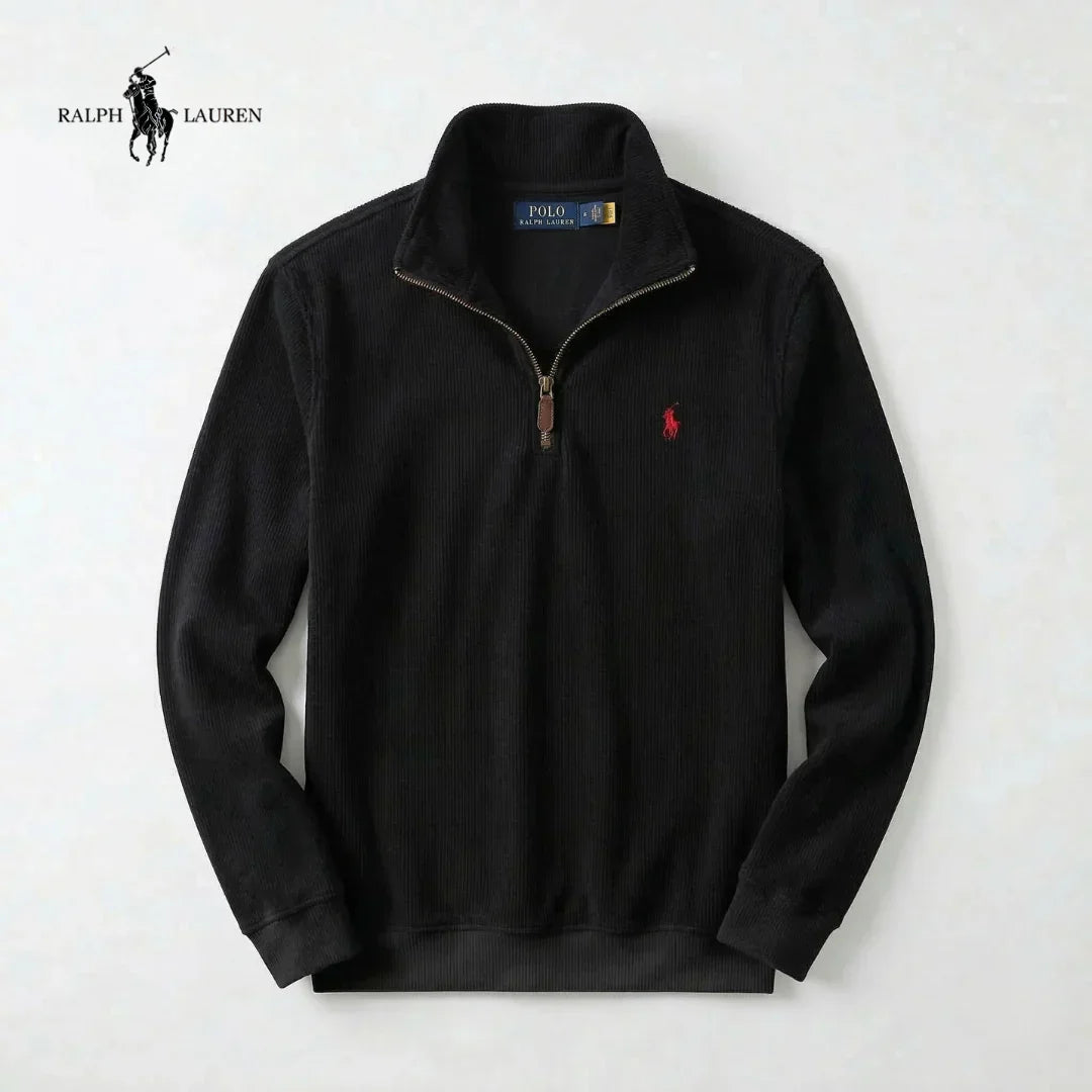 RL Men's Soft Cotton Sweater - Zip Funnel Neck & Long Sleeves