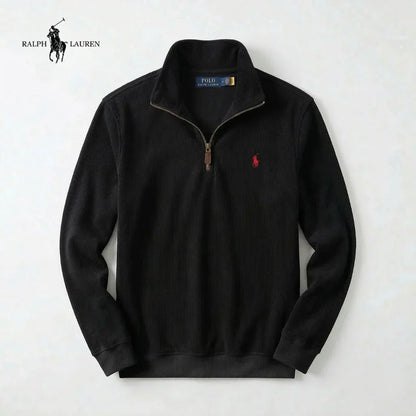 RL Men's Soft Cotton Sweater - Zip Funnel Neck & Long Sleeves
