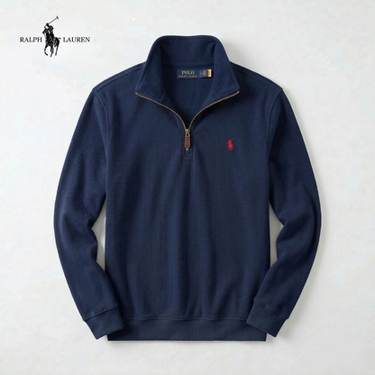 RL Men's Soft Cotton Sweater - Zip Funnel Neck & Long Sleeves
